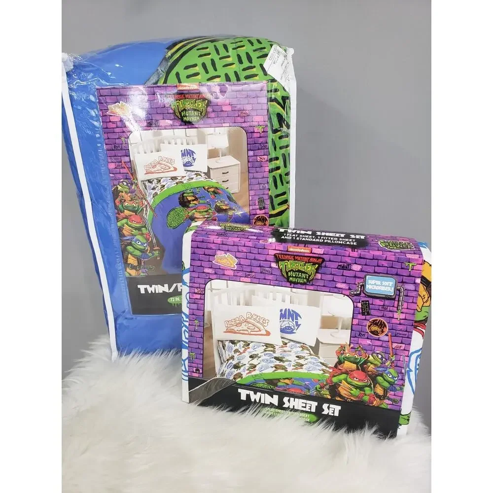 NEW Teenage Mutant Ninja Turtles TMNT Reversible Twin‎ Comforter AND Sheet Set